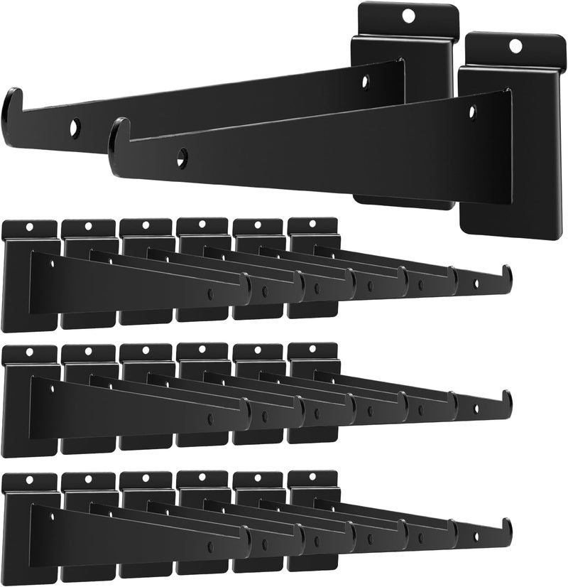 ALISWAT 24Pack Slatwall Shelf Brackets 6 Inch, Heavy Duty Shelf Bracket for Slat Wall, Black Metal Slatwall Accessories, Slat Wall Shelf Bracket with Lip for Slatwall Panels Shelves Display Home Commercial - Image 1
